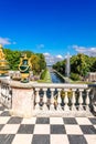 Fountains of Peterhof. View of Grand Cascade, Sea Canal from Grand Palace. Golden statues, Samson Fountain in Lower park Royalty Free Stock Photo