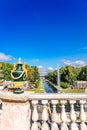 Fountains of Peterhof. View of Grand Cascade, Sea Canal from Grand Palace. Golden statues, Samson Fountain in Lower park Royalty Free Stock Photo