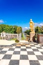 Fountains of Peterhof. View of Grand Cascade, Sea Canal from Grand Palace. Golden statues, Samson Fountain in Lower park Royalty Free Stock Photo