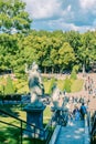 Fountains of Peterhof. View of Roman fountains in Lower park of Peterhof. Beautiful garden with green grass, shrubs and