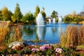 The fountains and pond near