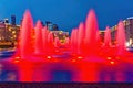 Fountains with red lights in Victory Park Poklonnaya Gora. Night illumination, summer evening in the city. Background - Kutuzovsky Royalty Free Stock Photo