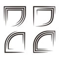 Four abstract black corner frames with rounded edges set, design with three stroke lines Royalty Free Stock Photo