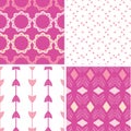 Four abstract geometric pink seamless patterns set Royalty Free Stock Photo