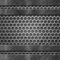 Four Abstract Metal Grunge Panels on Hexagonal Cells Backdrop