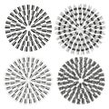 Four abstract patterns. Radial star shapes. Geometric Vector design. Dynamic element set. Royalty Free Stock Photo