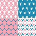 Four abstract pink blue arrows geometric pink seamless patterns set