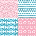 Four abstract pink blue folk motives seamless