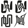 Four abstract symbols. Curved ribbon lines. Geometric Vector elements set. Black modern pattern. Royalty Free Stock Photo