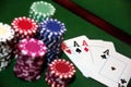 Four aces and a big pile of chips Royalty Free Stock Photo