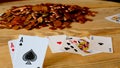 Four aces cards , poker on a wooden table . Royalty Free Stock Photo