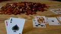 Four aces cards , poker on a wooden table . Royalty Free Stock Photo