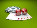 Four aces with casino poker chips and dice. Casino Games 3D Illustration