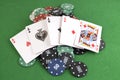 Four Aces on chips Royalty Free Stock Photo