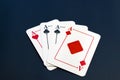 Four aces and chips, card game, cards on the table. Poker and blackjack Royalty Free Stock Photo