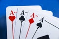 Four aces and chips, card game, cards on the table. Poker and blackjack Royalty Free Stock Photo