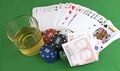 Four Aces on chips and and glass of whisky Royalty Free Stock Photo