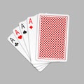 Four aces in five card poker hand playing cards with back design. Royalty Free Stock Photo