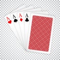 Four aces in five card poker hand playing cards with back design. Winning poker hand Royalty Free Stock Photo