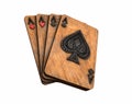 Four aces in five playing card with black gold design on background. chip gold 3d model illustration 3d render Royalty Free Stock Photo