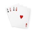 Four aces and other playing cards isolated on white, top view. Poker game Royalty Free Stock Photo