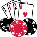 Four aces playing cards with coins poker Royalty Free Stock Photo