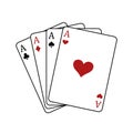 Four aces playing cards - Four Of A Kind poker hand, Ace of Hearts, Spades, Clubs and Diamonds card, vector illustration Royalty Free Stock Photo