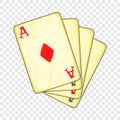Four aces playing cards icon, cartoon style