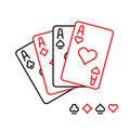 Four aces playing cards line style illustration. Royalty Free Stock Photo