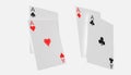 Four aces playing cards poker game. Realistic 3D gambling games symbols. Clubs and spaces, hearts and diamonds casino poker card. Royalty Free Stock Photo