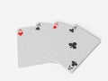 Four aces playing cards poker game. Realistic 3D gambling games symbols. Clubs and spaces, hearts and diamonds casino poker card. Royalty Free Stock Photo