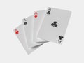 Four aces playing cards poker game. Realistic 3D gambling games symbols. Clubs and spaces, hearts and diamonds casino poker card. Royalty Free Stock Photo