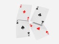 Four aces playing cards poker game. Realistic 3D gambling games symbols. Clubs and spaces, hearts and diamonds casino poker card. Royalty Free Stock Photo