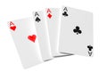 Four aces playing cards poker game. Realistic 3D gambling games symbols. Clubs and spaces, hearts and diamonds casino poker card. Royalty Free Stock Photo