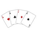 Four aces playing cards suits on white background. Isolated. Royalty Free Stock Photo