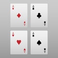 Four aces poker card isolated on grey background, vector Royalty Free Stock Photo