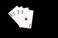 Four aces poker cards close up on black background. Four of a kind conbination in pocker game. Royalty Free Stock Photo