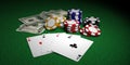 Four Aces, Poker Chips and Dollars Royalty Free Stock Photo