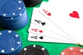 Four aces and poker stacked chips Royalty Free Stock Photo