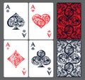 Four aces. Set of vector playing card suits and back design made by floral elements Royalty Free Stock Photo