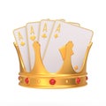 Golden Crown and Aces Isolated on a White Background Royalty Free Stock Photo