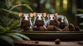 Adorable Baby Opossums Posing with Pine Cones in a Forest Setting Royalty Free Stock Photo
