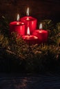 Four Advent burning candles, christmas decoration, postcard concept Royalty Free Stock Photo