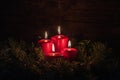 Four Advent burning candles, christmas decoration, postcard concept Royalty Free Stock Photo