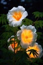 Four African Sunflowers against a dark, blurred background. Generative ai