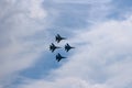 Four aircraft combat fighters a great strong powerful SU-34 military fighters flying in the sky Royalty Free Stock Photo