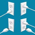 Four american abstract wall outlets with two inputs and plugs