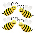 Four amusing drawn bees on a white background