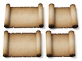 Four ancient scrolls isolated on white background Royalty Free Stock Photo