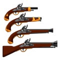 Four antique pistols of different models. Highly realistic illustration